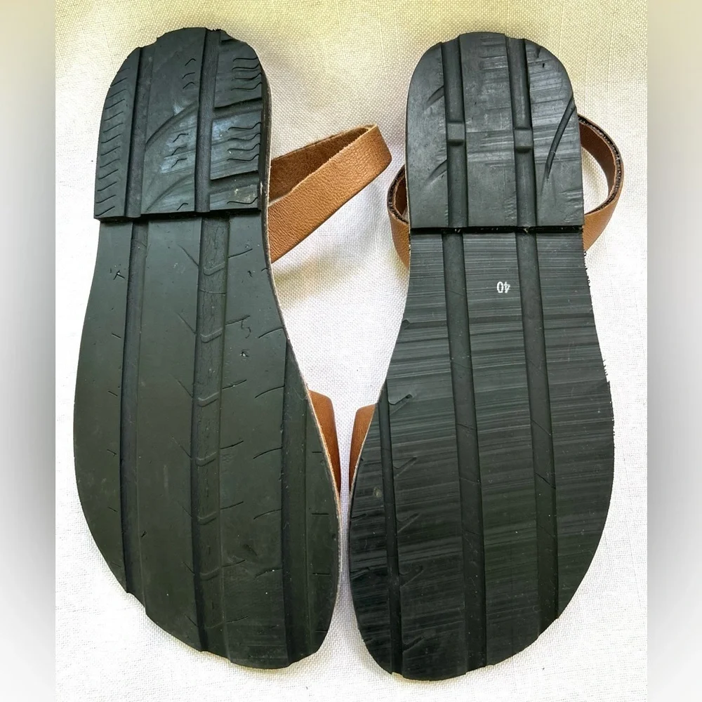 Castell de Menorca Avarca Tan Leather Sandals Size 40 Tire Tread Soles Eco